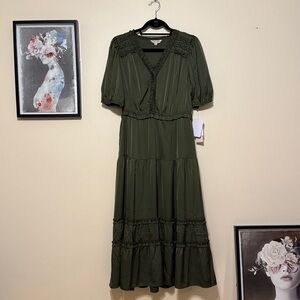 Nanette Lepore Olive Satin Midi Dress